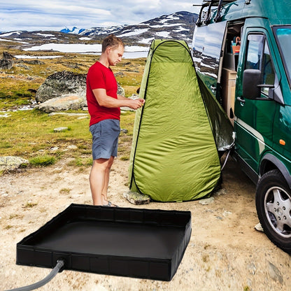 Foldable Shower Base 41"x41" Portable Shower Pan with Drain Pipe – Collapsible Shower Basin for Camping Tent, Indoor & Outdoor Use, Black