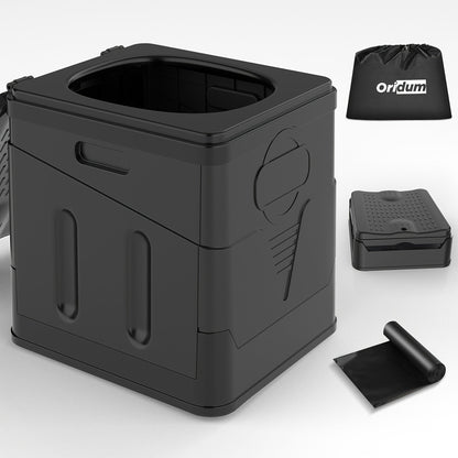 Portable Folding Camping Toilet with Carry Bag & 12 Waste Bags – Ventilated Easy-Clean Commode for Camping, Hiking, Boating, Road Trips