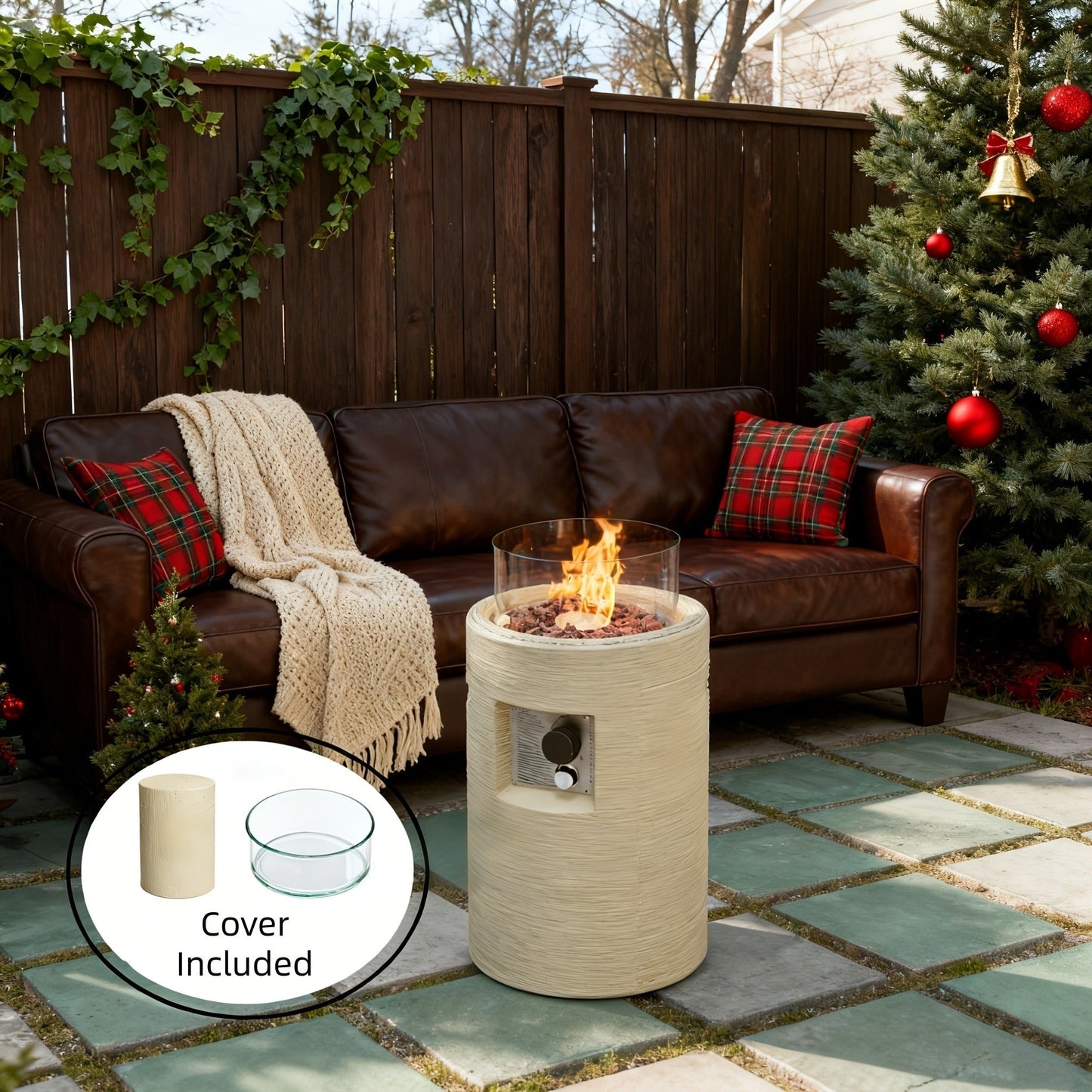 Propane Fire Pit Table 16-Inch Portable Outdoor Fire Table with Glass Windproof Cover, High-Power Patio Heater