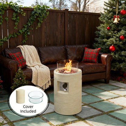Propane Fire Pit Table 16-Inch Portable Outdoor Fire Table with Glass Windproof Cover, High-Power Patio Heater