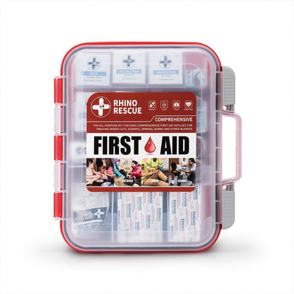 350-Piece First Aid Supply Kit in Clear Double-Layer Hard Case with Red Handle and Tilting Trays