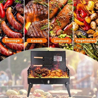 Charcoal Grill Portable BBQ with Hood – Foldable Compact Outdoor Barbecue Grill for Camping Tailgating Picnic Backyard Cookouts |