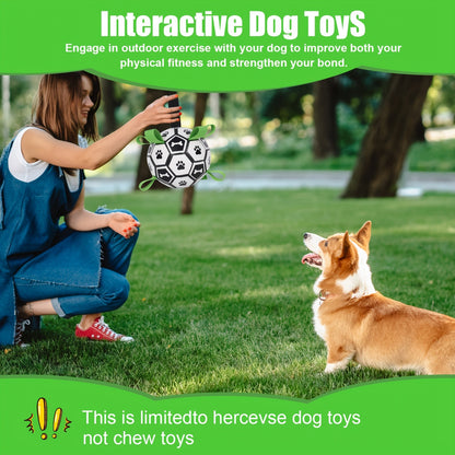 Soccer Ball Dog Toy with Straps – Interactive Tug of War Ball for Dogs, Durable Outdoor Water Toy for Small Medium Dogs