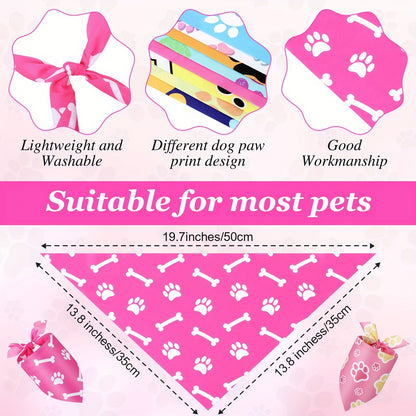 Dog Bandanas 50-Pack Paw Print Triangle Kerchief Bulk Set – Pet Costume Bibs for Dogs & Cats, Party Accessories for Grooming Salons