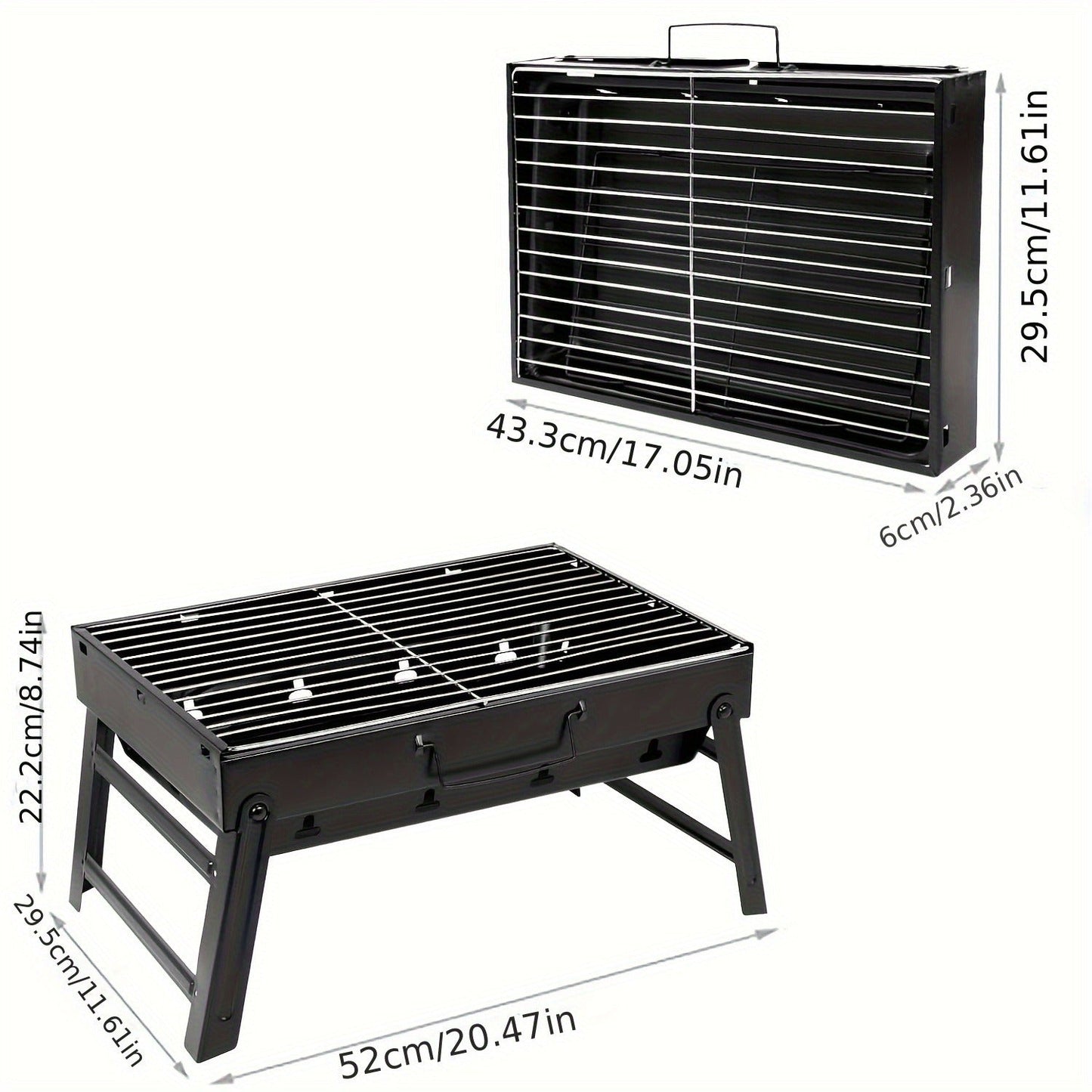 Folding Charcoal Grill with Rectangular Black Body, Layered Grate, Charcoal Mesh and Pull-Out Tray