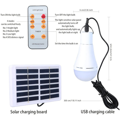 Solar Light Bulbs 2 Pack Campsite Outdoor – Remote Control Timer, 4 Modes 300LM, Light Sensor Auto On/Off, Solar & USB Rechargeable – Shed