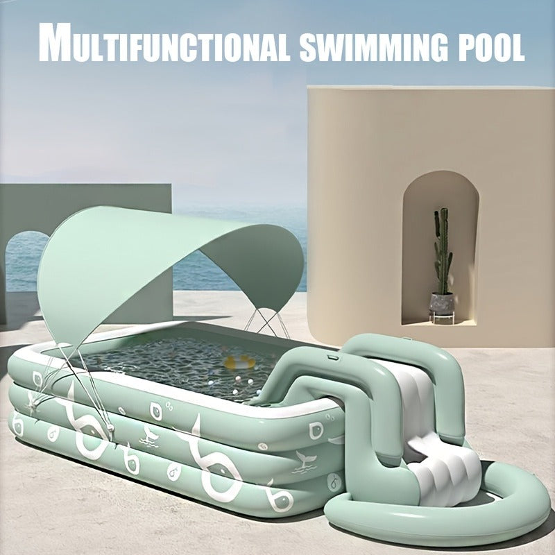 Inflatable Swimming Pool Set with Sunshade, Slide & Canopy, Family Backyard Pool, Multiple Sizes