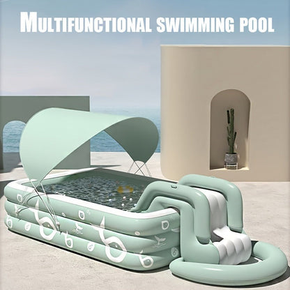 Inflatable Swimming Pool Set with Sunshade, Slide & Canopy, Family Backyard Pool, Multiple Sizes