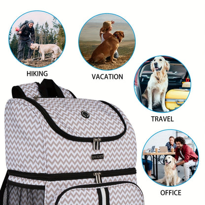 Pet Travel Backpack Double Layer Dog Cat Supplies Bag with 2 Collapsible Bowls 2 Food Baskets Portable Organizer for Outdoor Hiking Camping