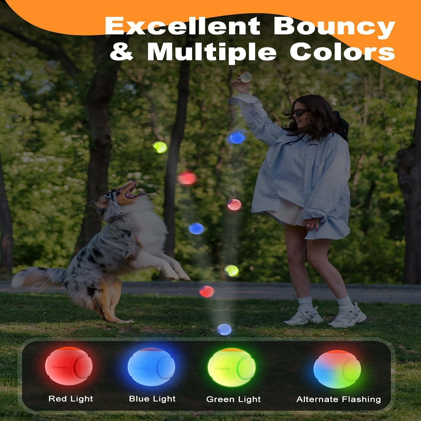 LED Light Up Dog Ball Toy Glow in the Dark – USB Rechargeable Motion-Activated Glowing Fetch Ball for Small Medium Dogs
