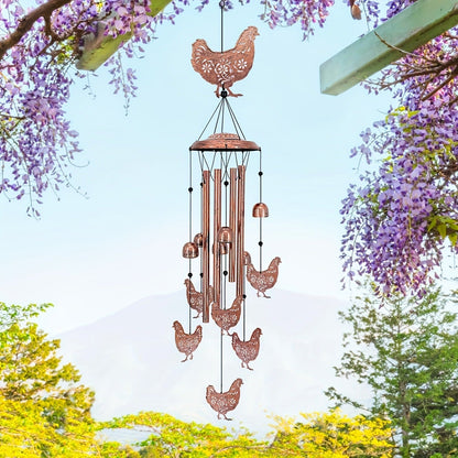 Wind Chime Outdoor Chicken Farmhouse Decor – Aluminum Tube Soothing Sound Garden Porch Patio Hanging Ornament