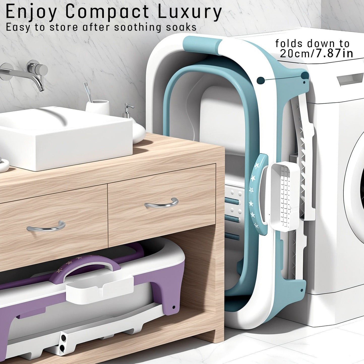 Portable Bathtub for Adults with Insulation Cover & Drainage Pipe, Foldable Hot Tub for Indoor Outdoor Sauna