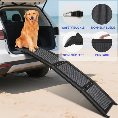 Folding Pet Ramp for Dogs & Cats – Adjustable Portable Non-Slip Fabric Ramp with Ergonomic Handle for Car