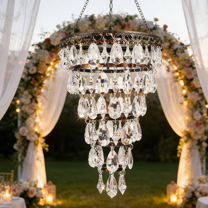 Solar Outdoor Lights 54-LED Hanging Crystal Chandelier in 6-Tier, Oval or Round Style for Gazebo Decor