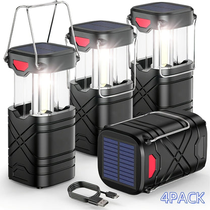 Collapsible Camping Lantern in Four- or Eight-Piece Packs with Solar Panel, USB Charging and Three Power Methods