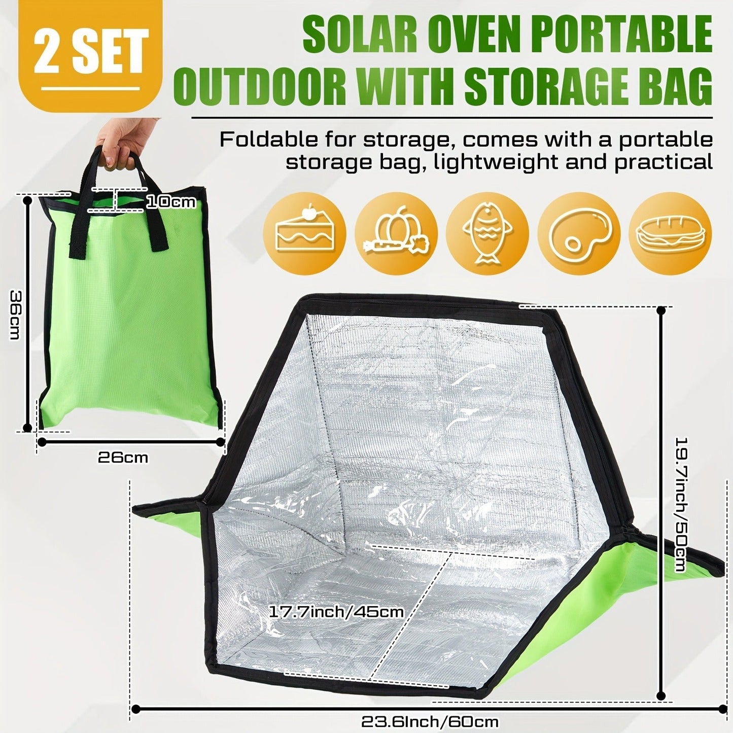 Solar Oven Portable Solar Cooker 2 Pack, Foldable Sun-Powered Camp Stove No Fuel Required, Lightweight Outdoor Cookware for Camping
