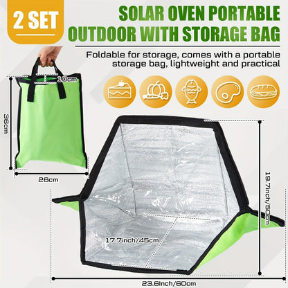 Solar Oven Portable Solar Cooker 2 Pack, Foldable Sun-Powered Camp Stove No Fuel Required, Lightweight Outdoor Cookware for Camping