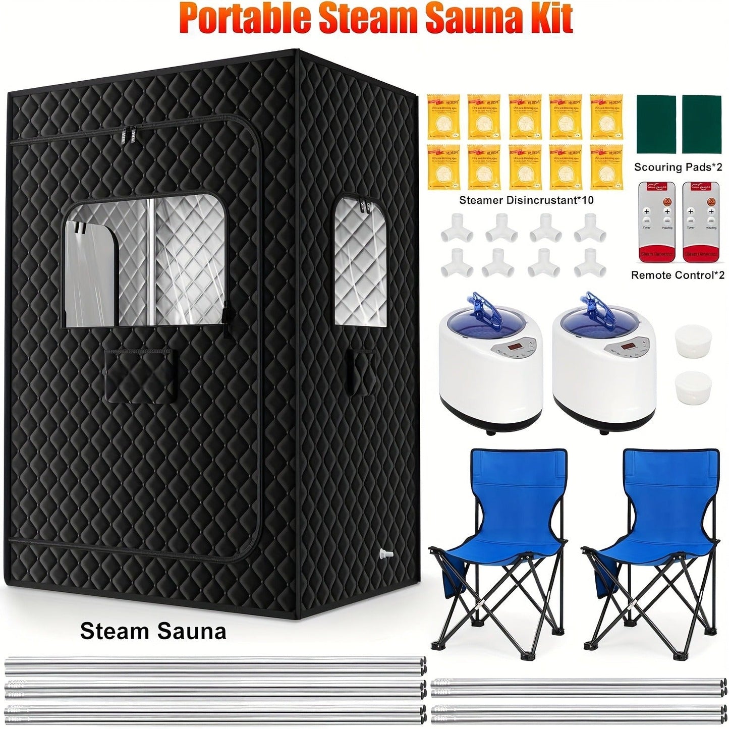Double Person Sauna Tent 71x49x36in Extra Large 2-Person Steam Sauna Box for Home with 2 Steamers