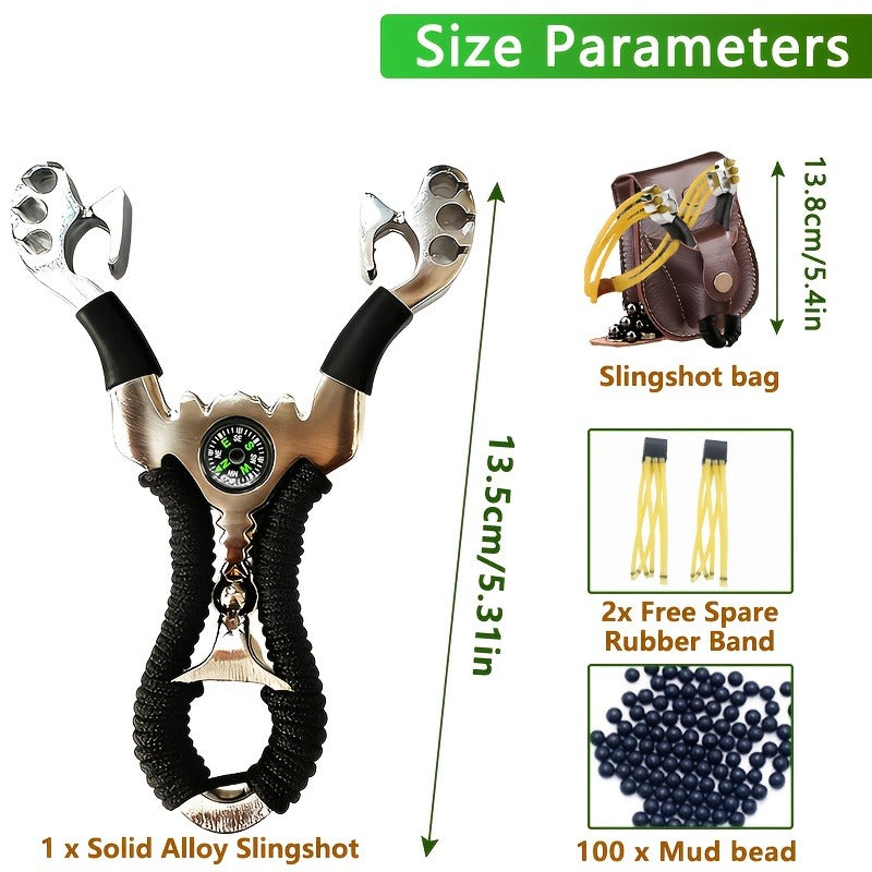 Alloy High-Velocity Slingshot Set for Hunting – Professional Catapult with Slingshot Bag, 100 Mud Beads & 2 Rubber Bands | Outdoor Target
