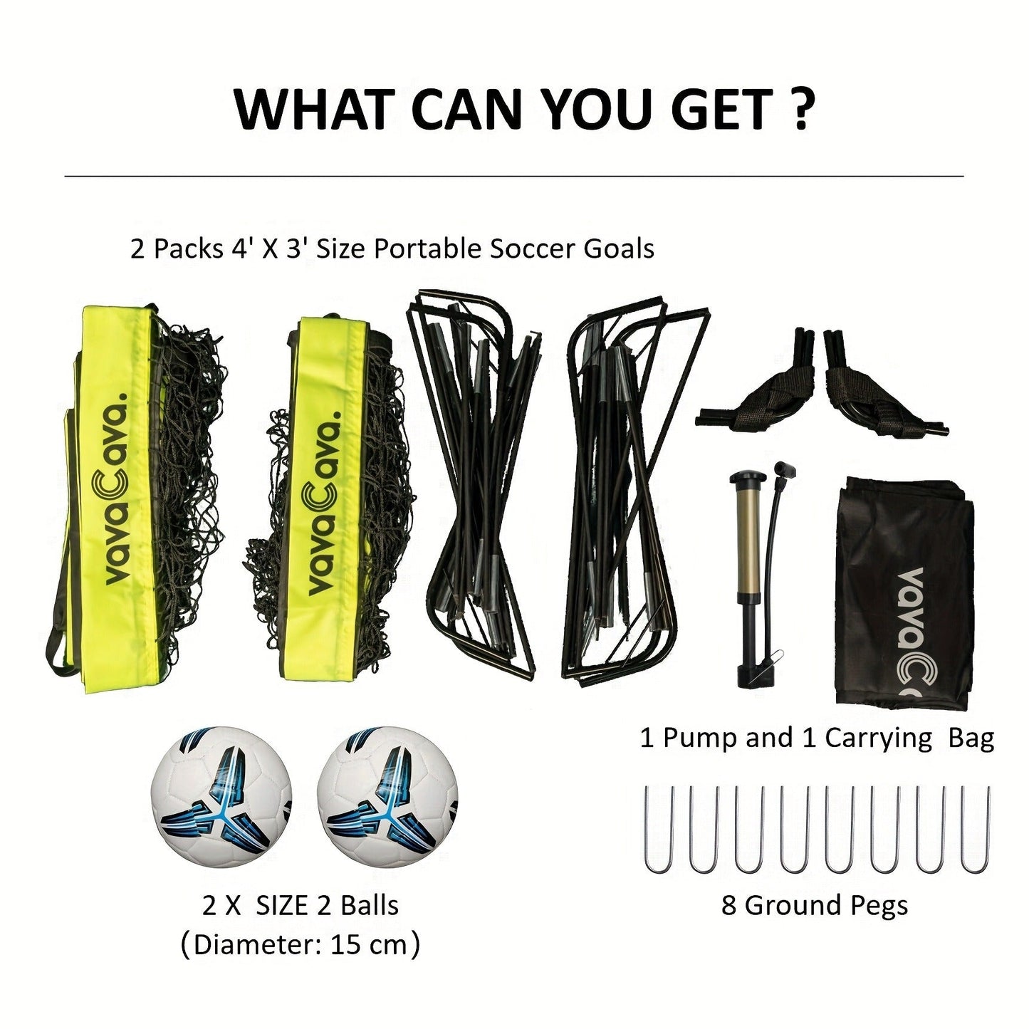Portable Soccer Goals Set of 2 with Nets 4'x3' Backyard Indoor Outdoor Soccer Goal Kit with 2 Soccer Balls Pump and Carrying Bag for Kids