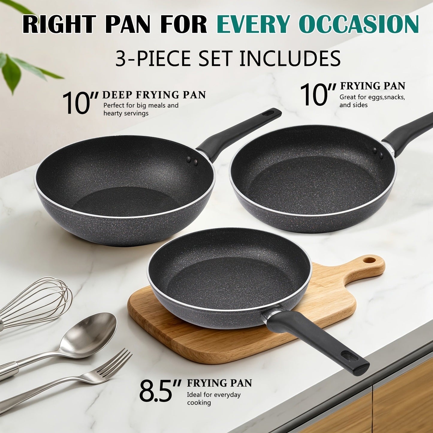 Nonstick Frying Pan Set 7pcs – 8.5" & 10" Aluminum Skillets with Deep Frying Pan, Fast Heating, Easy Clean