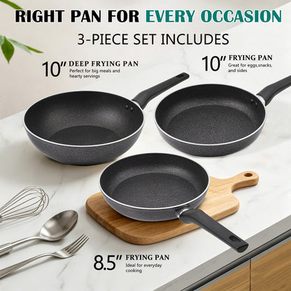 Nonstick Frying Pan Set 7pcs – 8.5" & 10" Aluminum Skillets with Deep Frying Pan, Fast Heating, Easy Clean