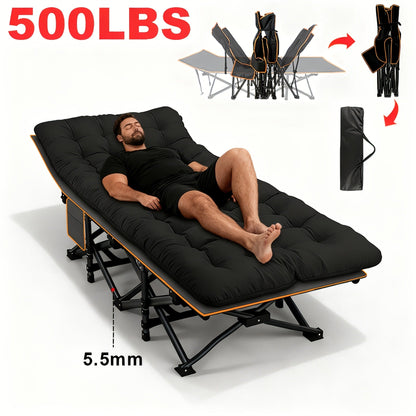 Heavy Duty Folding Bed 500 600 700 LBS Capacity Extra Large Portable Camping Cot Guest Bed with Optional Mattress Sturdy Steel Frame Flip-Up
