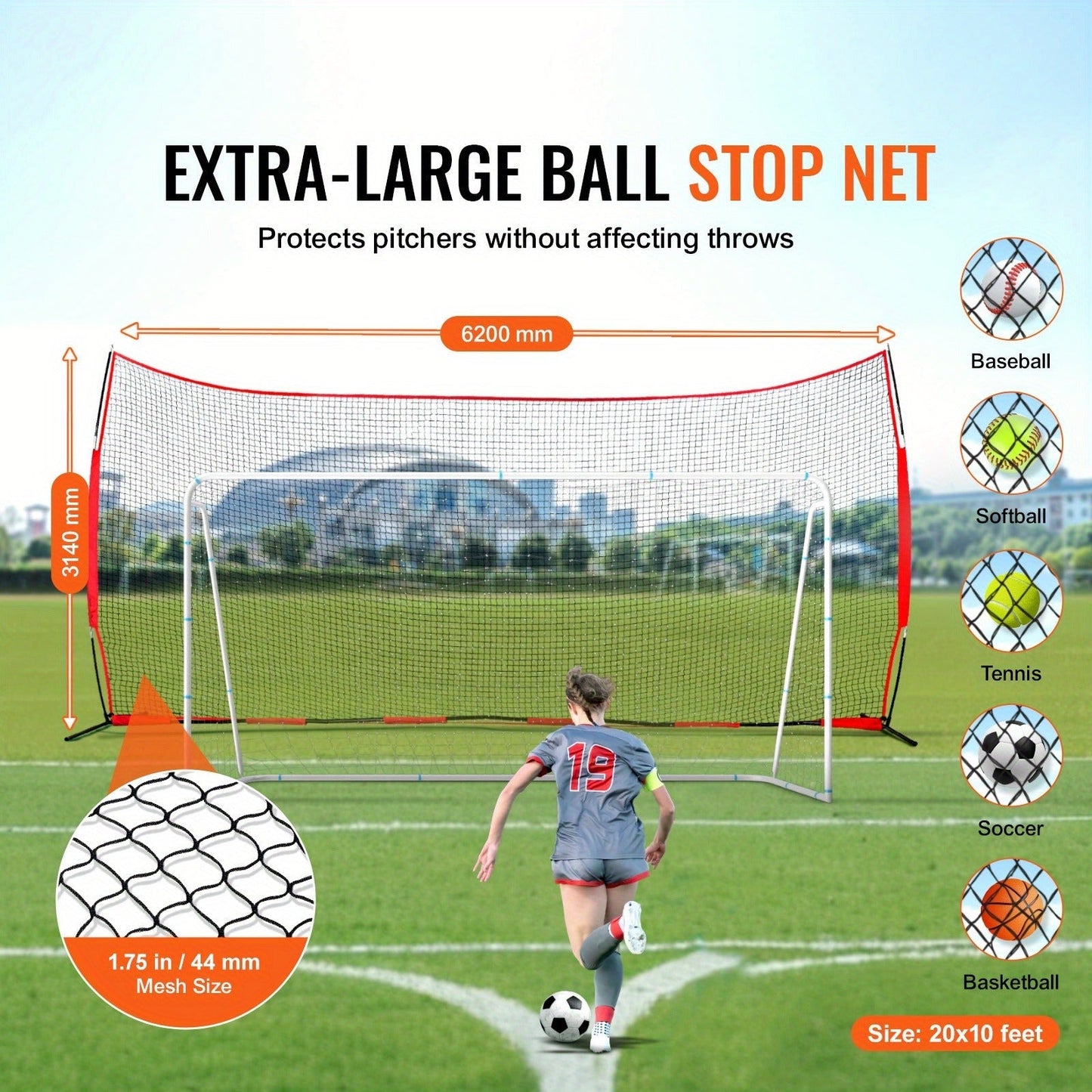 Sports Barrier Backstop Net with Carry Bag – Portable Protection Netting for Baseball Softball Lacrosse Soccer Hockey