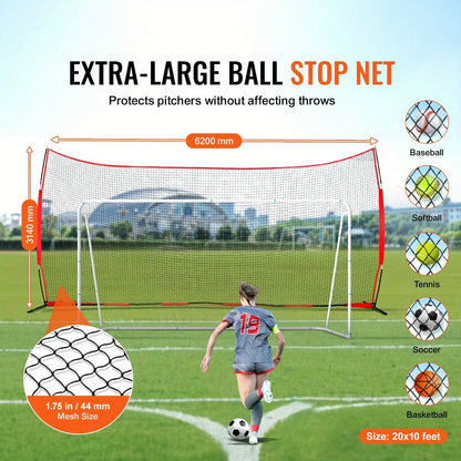 Sports Barrier Backstop Net with Carry Bag – Portable Protection Netting for Baseball Softball Lacrosse Soccer Hockey