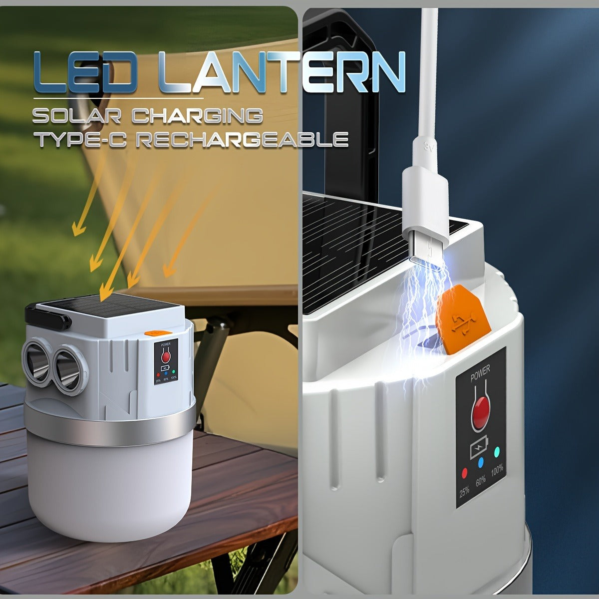 Solar Camping Lantern Rechargeable – 2400mAh LED Tent Light, 3 Modes, Portable Solar Panel Charging, Lightweight Emergency Lantern for Power