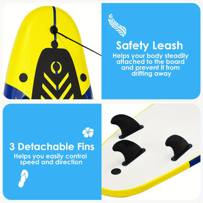Foam Surfboard 6ft Beginner Surfboard EPE Deck EPS Core 3 Detachable Fins Safety Leash 200lbs for Kids Adults Ocean Beach River Pool Yellow
