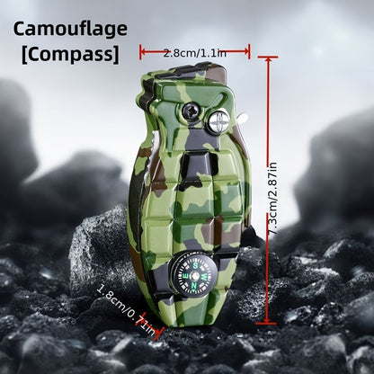 Camouflage Grenade-Shaped Butane Torch Lighter with Built-In Compass and 7.3 cm Body Height