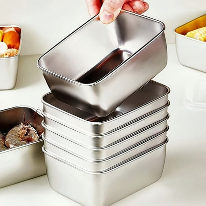 Food Storage Containers with Lids, Six-Piece Stainless Steel Square Set with Fitted Lids and Nested Storage Design