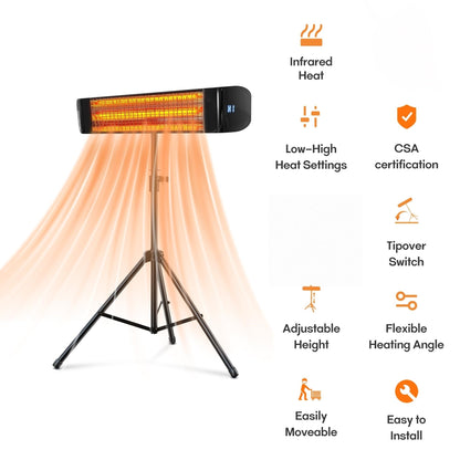 Infrared Outdoor Heater 1500W, 3-in-1 Wall Mounted, Ceiling & Tripod Electric Patio Heater for Indoor & Outdoor Use