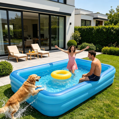 Inflatable Pool XL Extra Large Backyard Swimming Pool 3-Chamber Thick PVC Family Pool for Adults Kids Summer Outdoor Fun Multiple Sizes