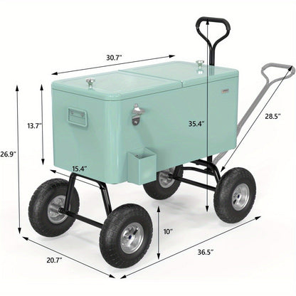 Rolling Cooler Cart 80QT Portable Wagon with 10" Wheels, Patio Beach Outdoor Drink Cooler, for Camping, Travel and Outdoor Use