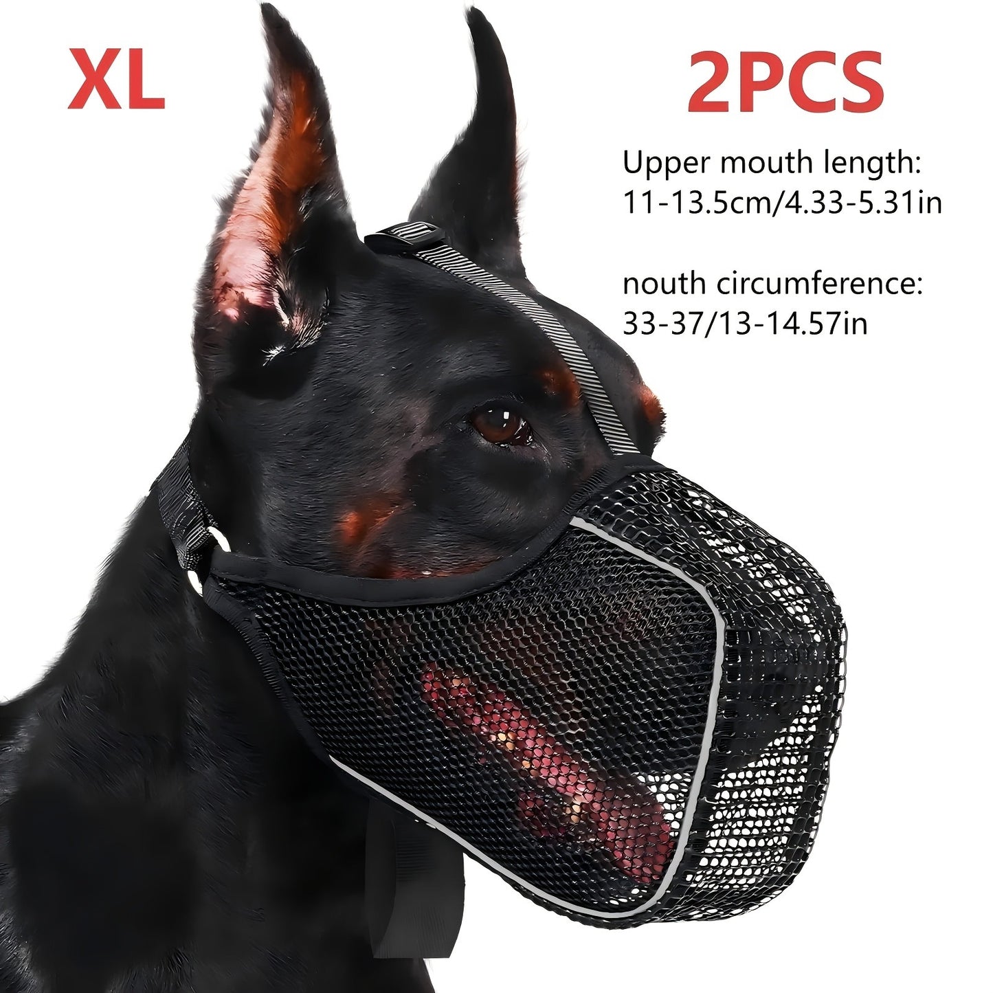 Dog Muzzle Reflective Mesh 2 Pack Anti-Bite Full Coverage with Adjustable Straps, Soft Breathable Polyester Dog Mask for Grooming Vet Visits