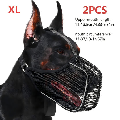 Dog Muzzle Reflective Mesh 2 Pack Anti-Bite Full Coverage with Adjustable Straps, Soft Breathable Polyester Dog Mask for Grooming Vet Visits