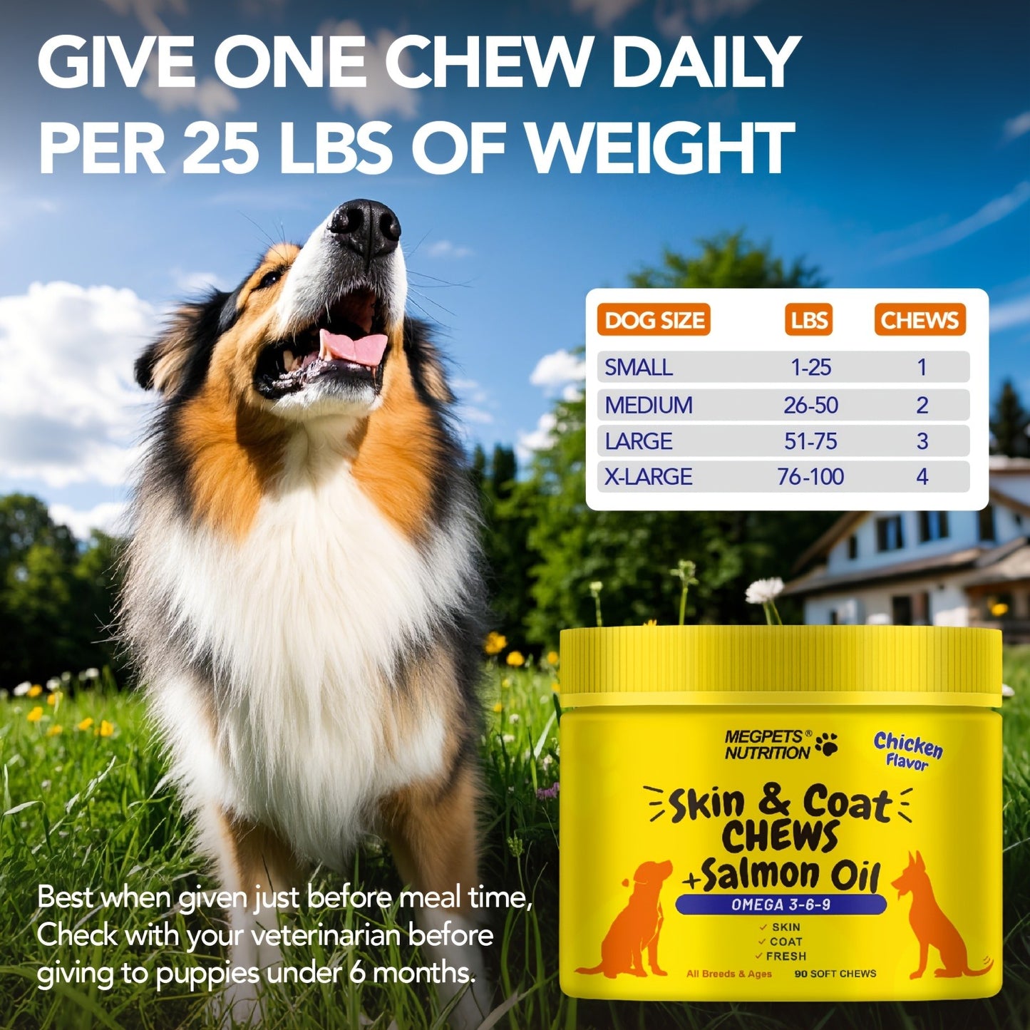 Omega 3 Dog Chews 90ct – 90-Day Supply Skin, Coat & Ear Care Supplement with Probiotics for Itchy Relief, All Ages
