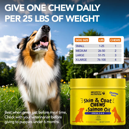 Omega 3 Dog Chews 90ct – 90-Day Supply Skin, Coat & Ear Care Supplement with Probiotics for Itchy Relief, All Ages