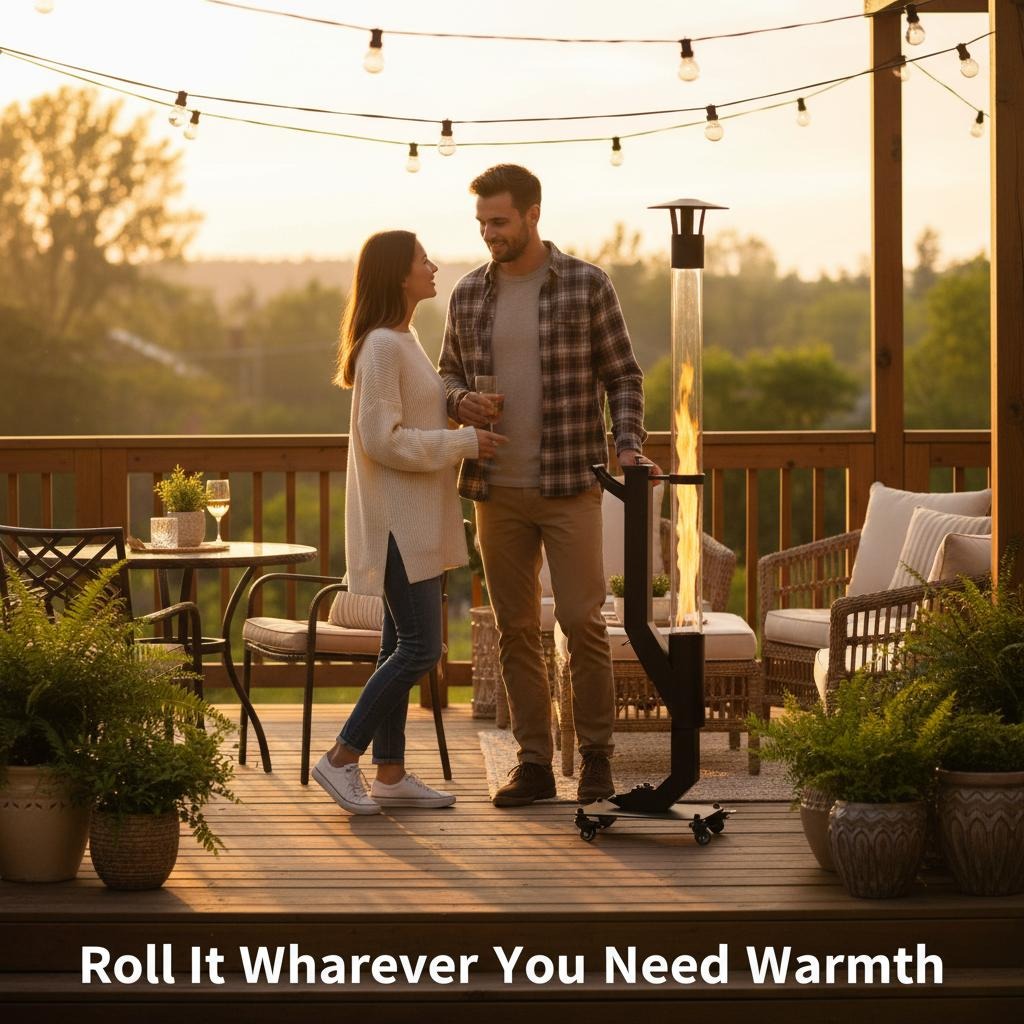 Wood Pellet Patio Heater Portable Gravity Feed Rocket Stove with Glass Tube Flame, Smokeless Non-Electric Outdoor Fire Pit for Backyard