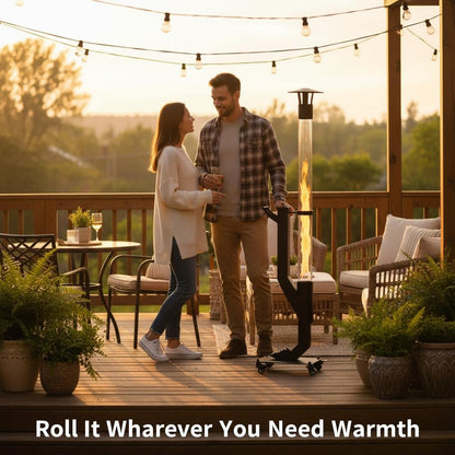 Wood Pellet Patio Heater Portable Gravity Feed Rocket Stove with Glass Tube Flame, Smokeless Non-Electric Outdoor Fire Pit for Backyard