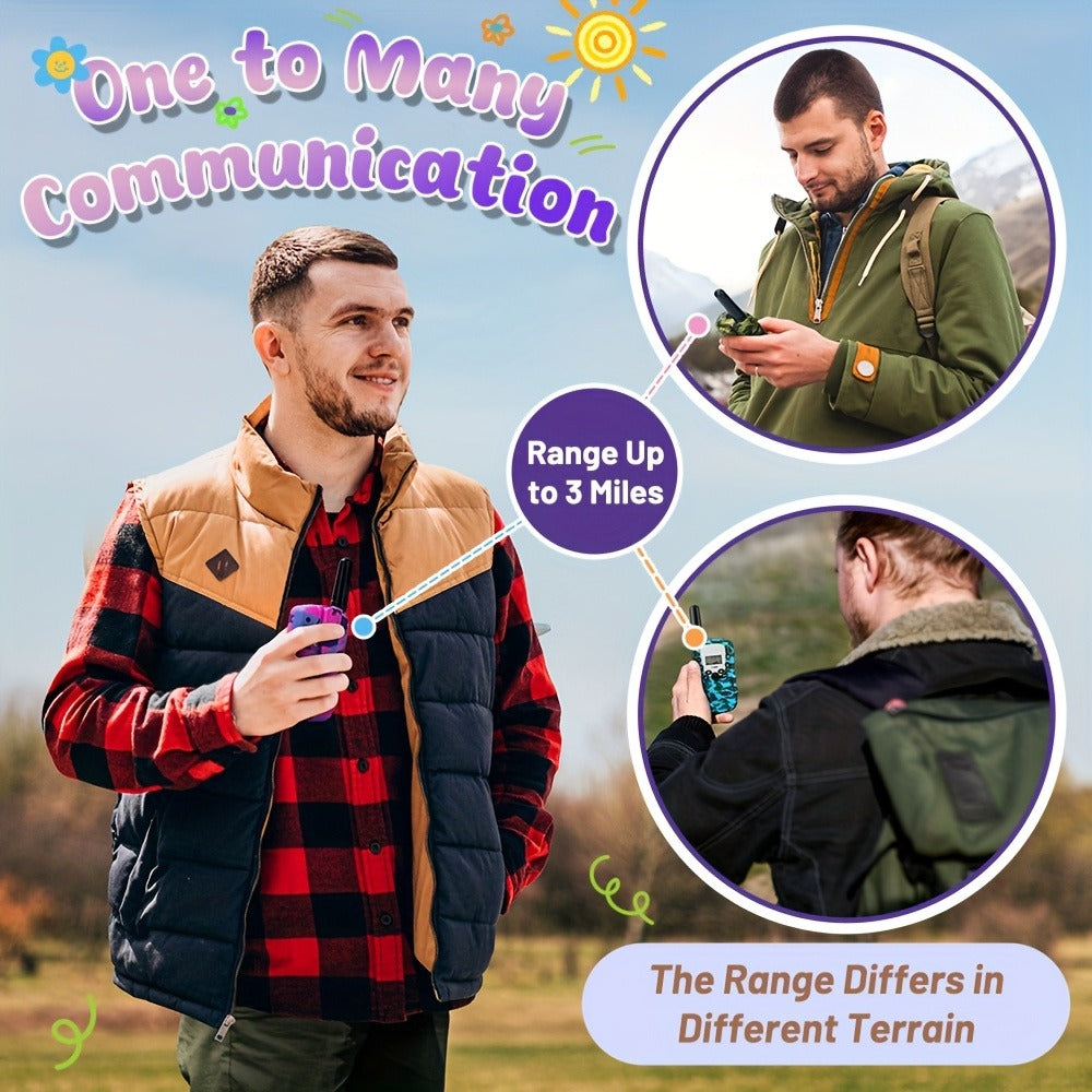 Colorful T-388 Two-Way Radio Set with LCD Screens in Two- or Four-Handset Packs for Outdoor Communication