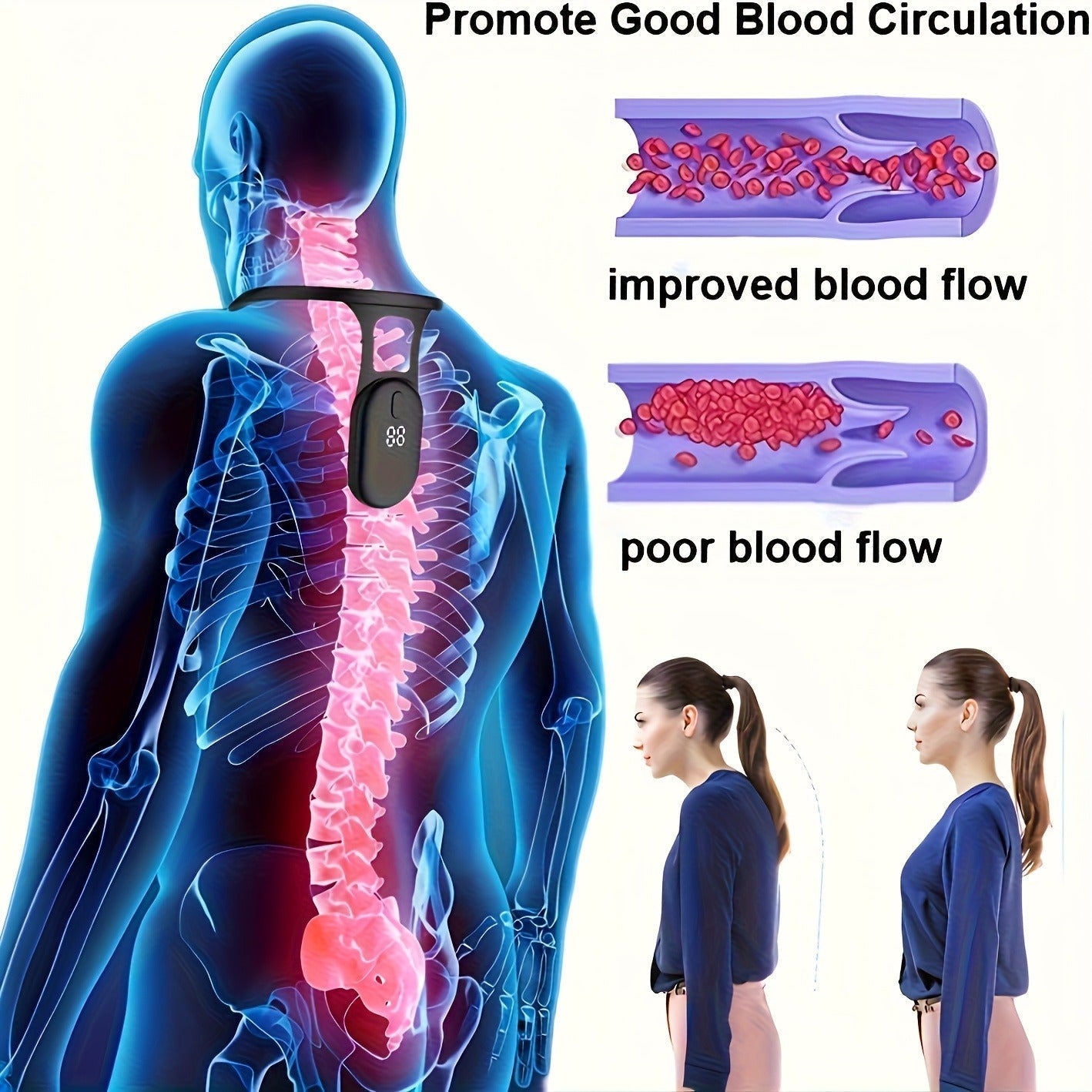 Wearable Posture Reminder with LCD Display, Vibration Alert, Three Sensitivity Levels and USB Charging
