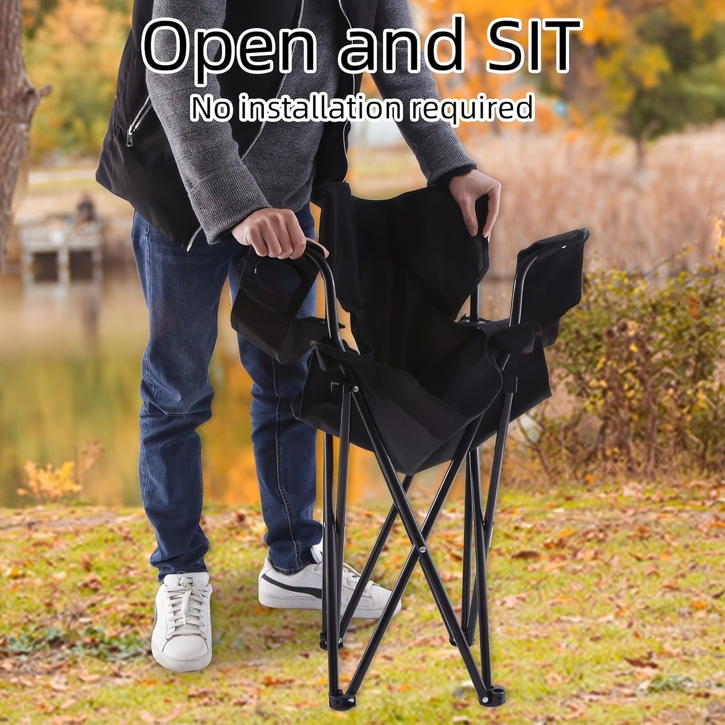 Set of Two Folding Camping Chairs with Cup Holders, Carry Bags, 82 cm Back Height and Black, Navy, Blue, Green or Red Options
