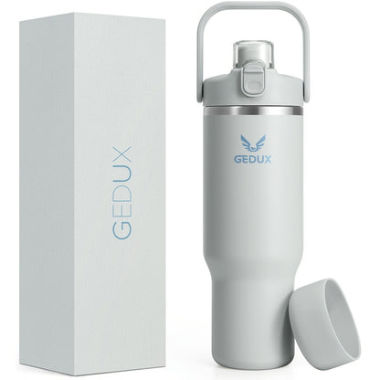 Vacuum Insulated Tumbler 32oz Stainless Steel with Handle Straw 2-in-1 Lid Chug Straw Lid Silicone Boot Matte Finish Keeps Drinks Cold Hot