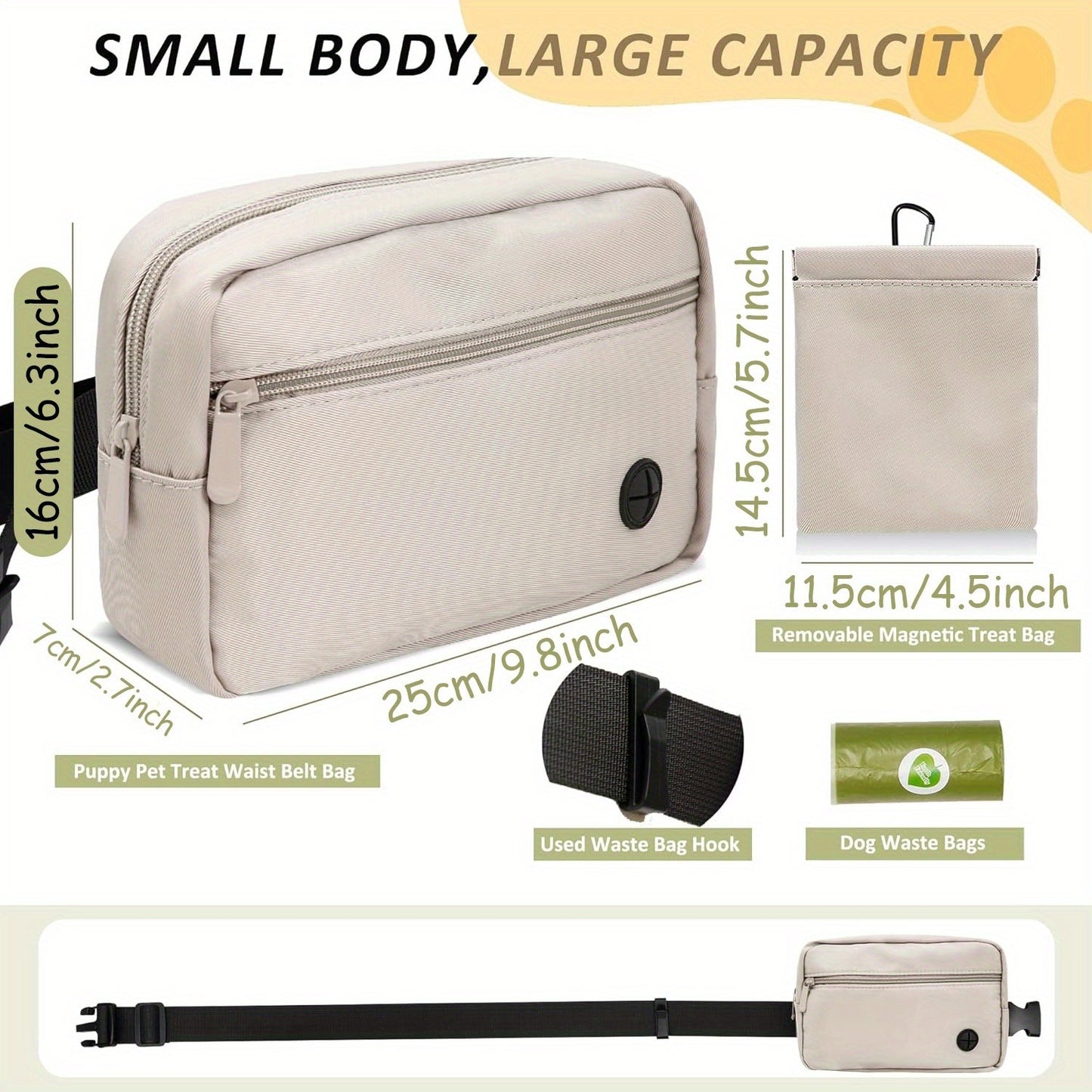 Dog Treat Pouch for Training – Waist Belt Bag with Poop Bag Dispenser, Detachable Treat Bag & Carabiner – Dog Walking Bag for Puppy Training