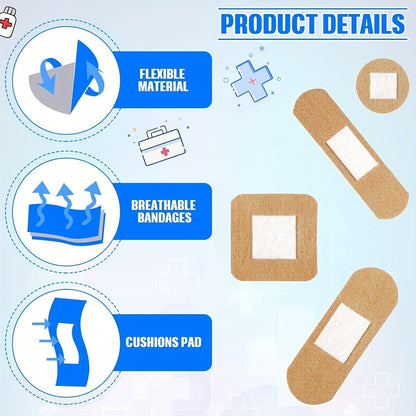 Fingertip Adhesive Bandage Pack with 200 Pieces and Four Skin-Tone Shapes for Fingers and Knuckles