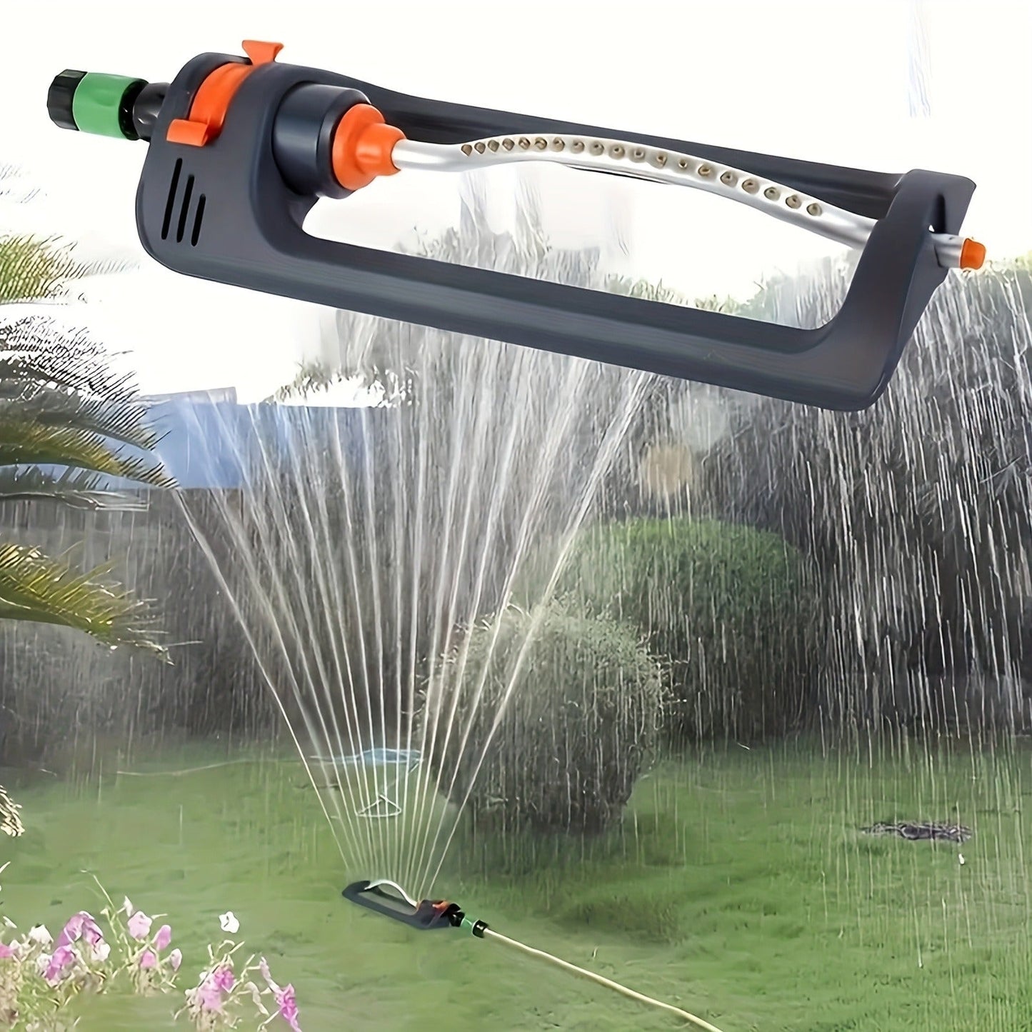 Oscillating Garden Sprinkler, 19-Hole Adjustable Swing Sprinkler with Universal Connector, No Battery Required