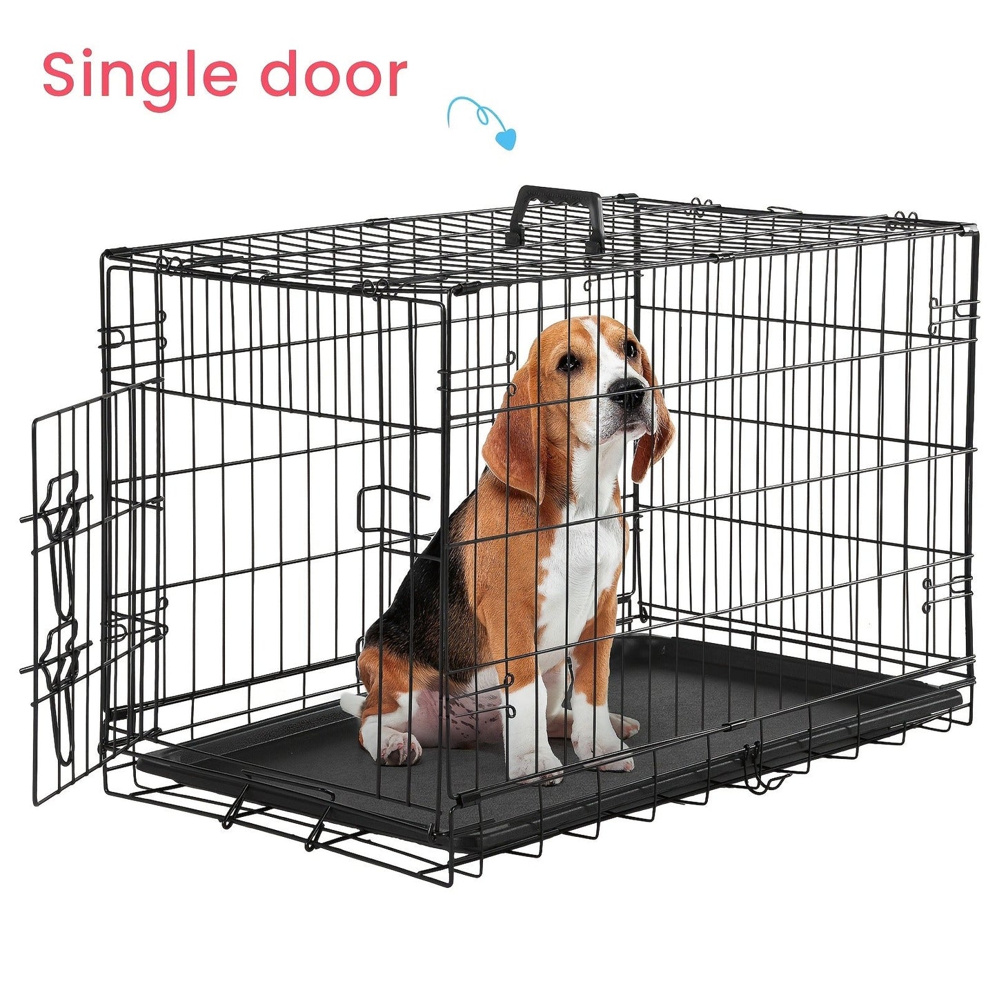Folding Wire Dog Crate with Divider, Pull-Out Tray, Two Doors and Five Sizes from 24.41 to 48.4 Inches
